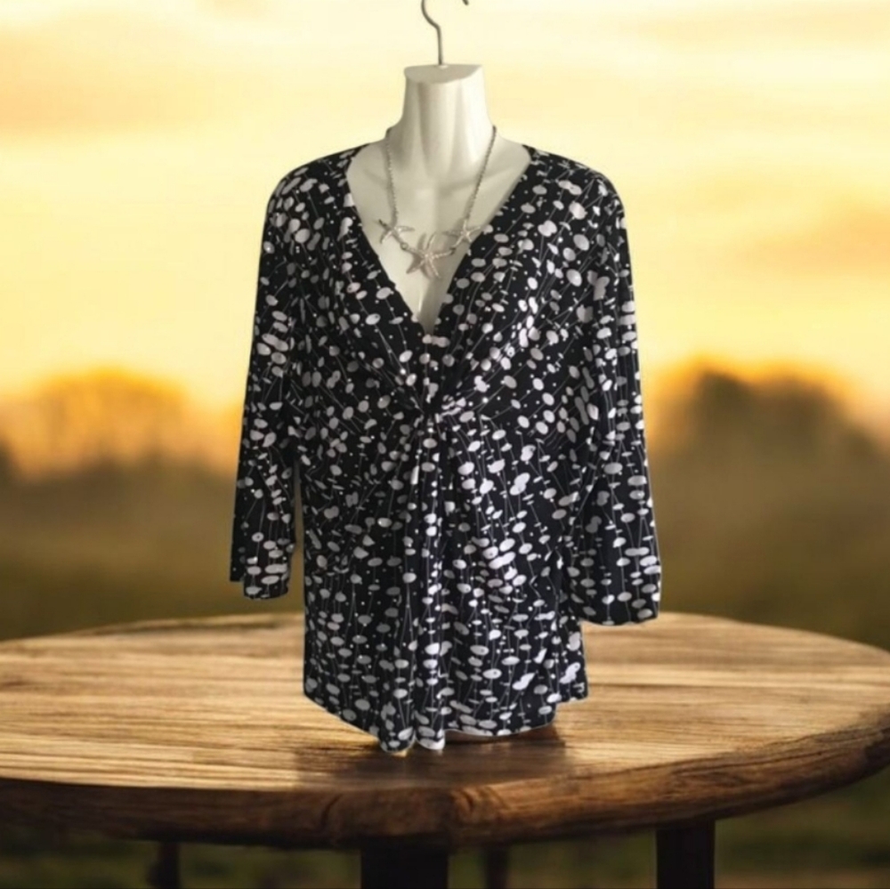 Dress barn black white silver polkadotted top XL